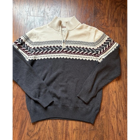 Cotton Long Sleeve 1/4 Zip Winter Sweater Mens Medium Gray Vintage Weatherproof - Picture 1 of 3